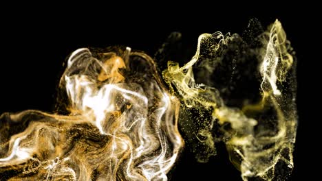 animation of yellow, orange and white particle cloud moving on black background