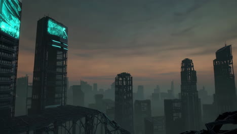 post-apocalyptic cityscape at dawn