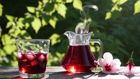 refreshing hibiscus iced tea in the garden