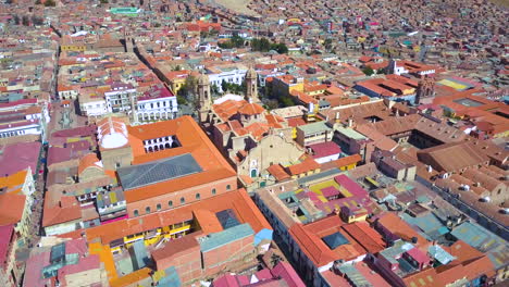 aerial drone view of the historic silver mining city of potosi, bolivia in the andes mountains