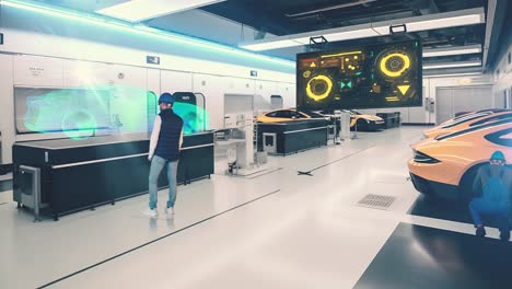 virtual car design in a futuristic manufacturing facility