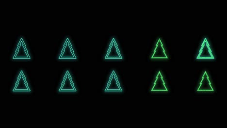patrón de iconos de árboles de neón de navidad en degradado negro