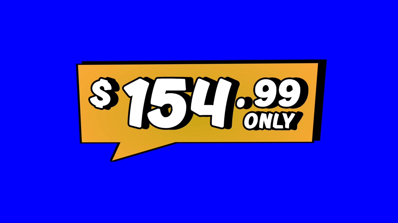 Animazione a $154,99, cartellino del prezzo in grafica in movimento su sfondo blu. Perfetto per pubblicità, e-commerce, vendita al dettaglio, sconti e video promozionali, elemento video di concetto aziendale