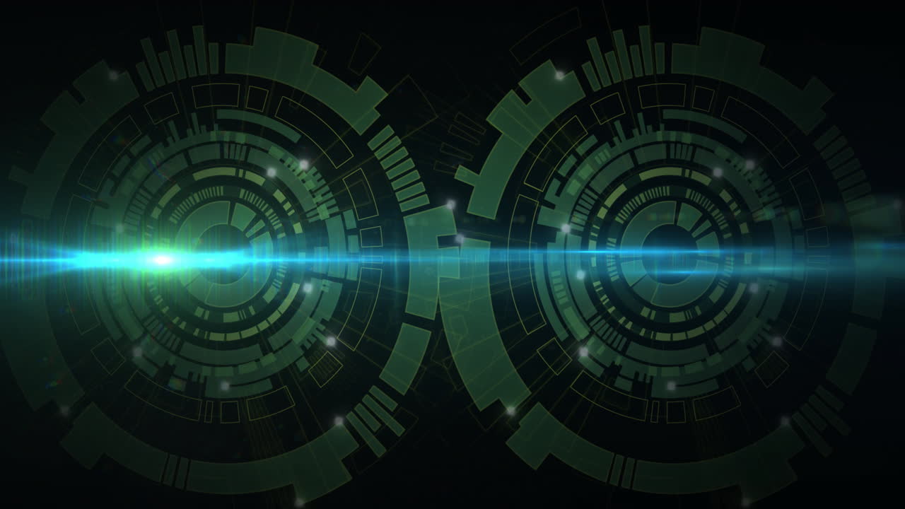 Animation of scientific data processing and scopes scanning over dark background