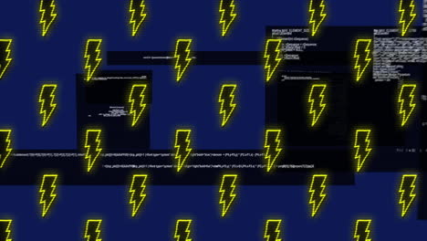 animación de formas en movimiento e iconos de relámpagos sobre el procesamiento de datos