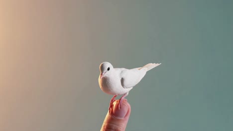 white dove perched on finger