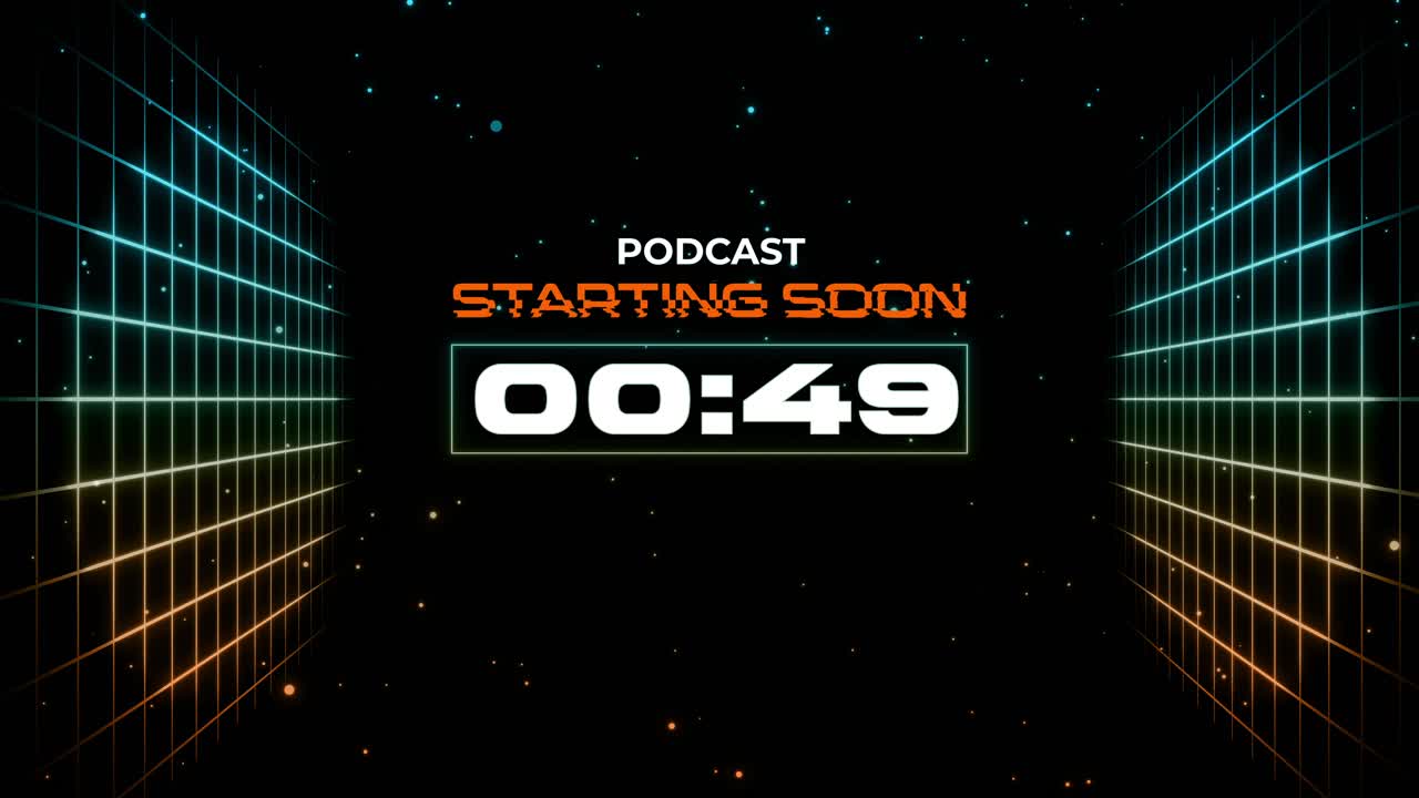 Digital Podcast Starting Soon Countdown Timer with Neon Grid