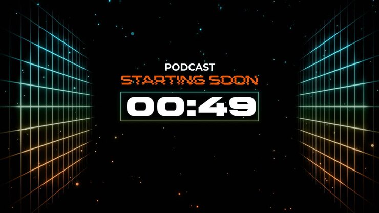 Digital Podcast Starting Soon Countdown Timer with Neon Grid