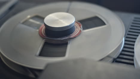 tape recorder deck and magnetic head closeup, play, stop and rewind