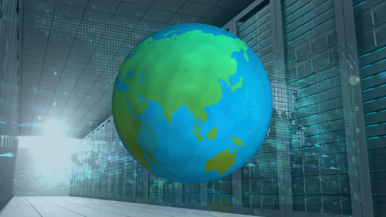 globo, números de existencias y torres de servidores