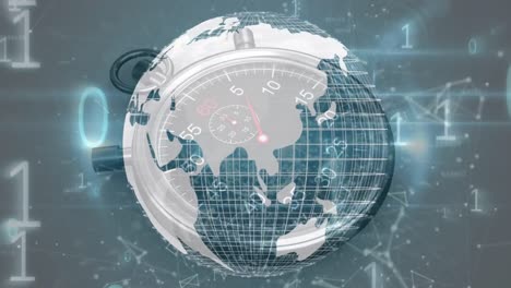 animación del globo con codificación binaria y cronómetro