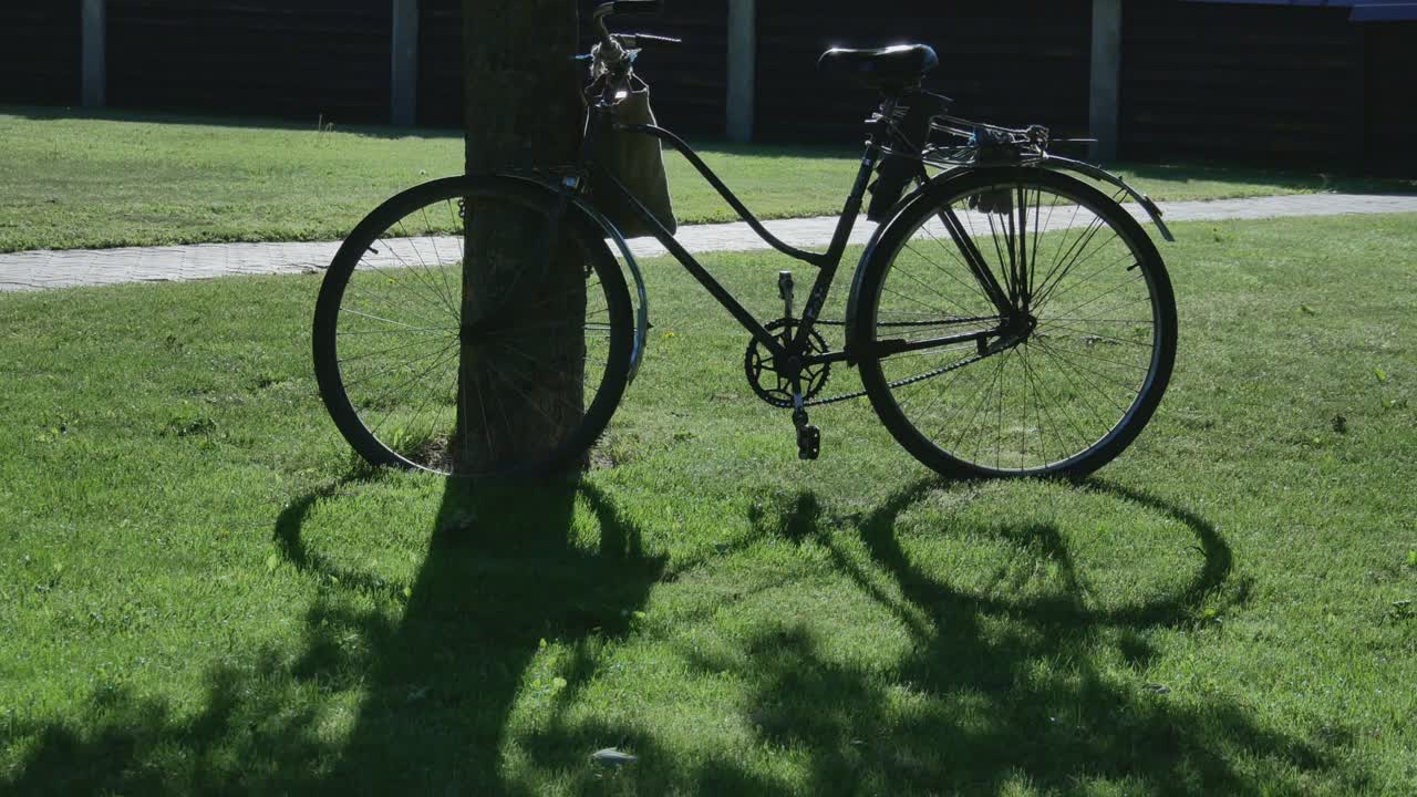 Old Rusty Bike Leaned Against the Tree. 4K Zoom-In Footage