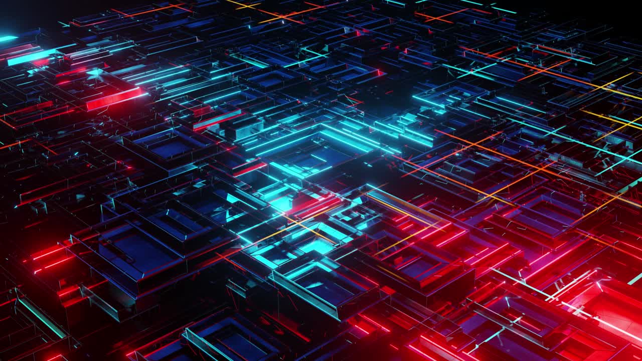 3d steel cubes, Abstract flying, seamless loop 4k background, fluorescent light, glowing neon cubes, Cubic Network Nodes and Wires. low poly waving 3D fantasy background, wave, 3d render