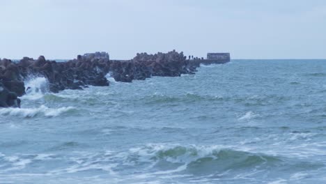 karosta northern pier in liepaja in cloudy afternoon, wide shot from a distance