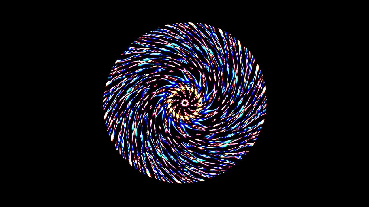 검은 바탕에 다채로운 박이는 불빛의 애니메이션 둥근 모양