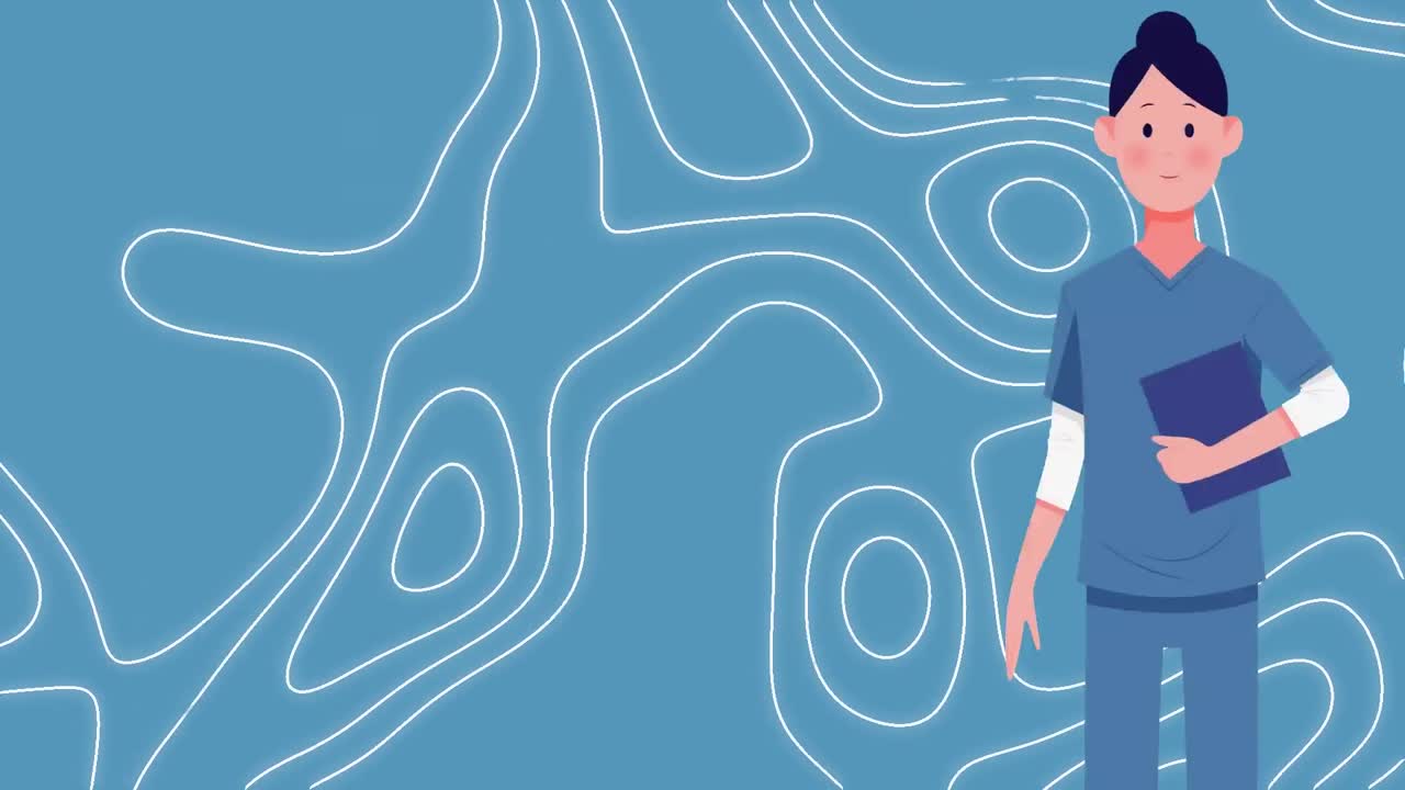 얼굴 마스크를 쓰고 있는 여성 의사 여성의 애니메이션