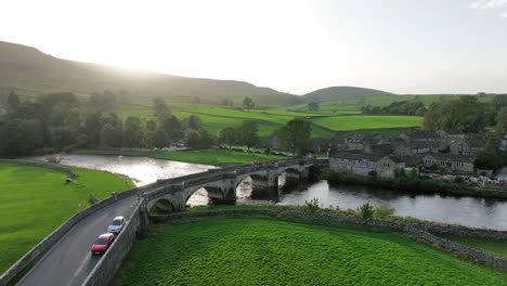 beautiful sunset over bridge in yorkshire dales, united kindgom