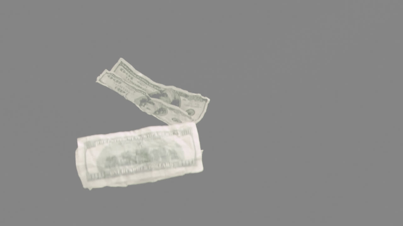 회색 바탕에 떨어지는 미국 달러 지폐의 애니메이션