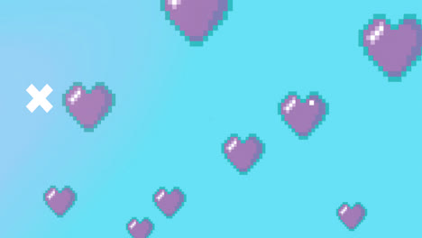 animation of digital heart icons on colourful background