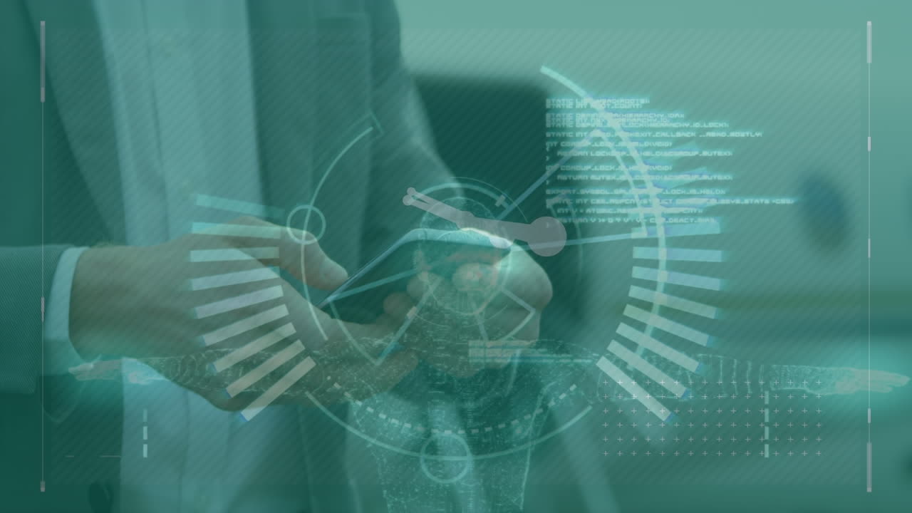 스마트폰을 사용하는 카우카스계 사업가에 대한 데이터 처리 애니메이션