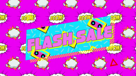 Flash-sale-text-over-boom-text-on-speech-bubbles-against-pink-background