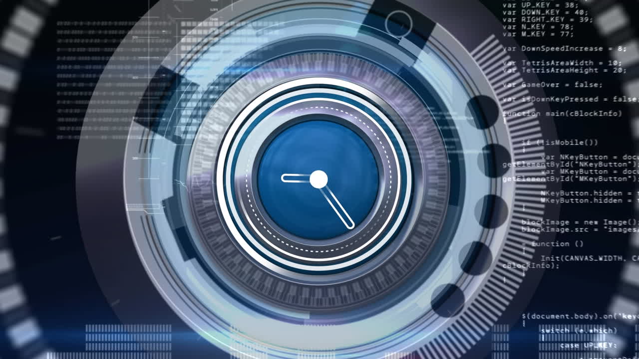 animazione della scansione dello scopo con clock over elaborazione dei dati su sfondo nero