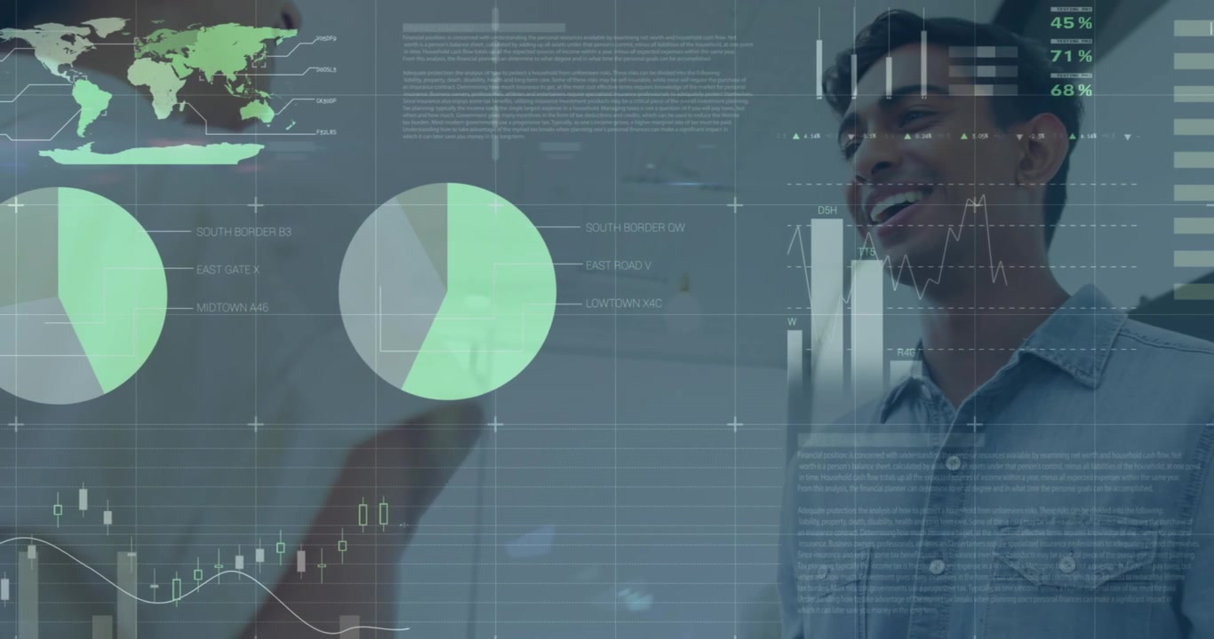 Statistical data processing against diverse office colleagues discussing at office