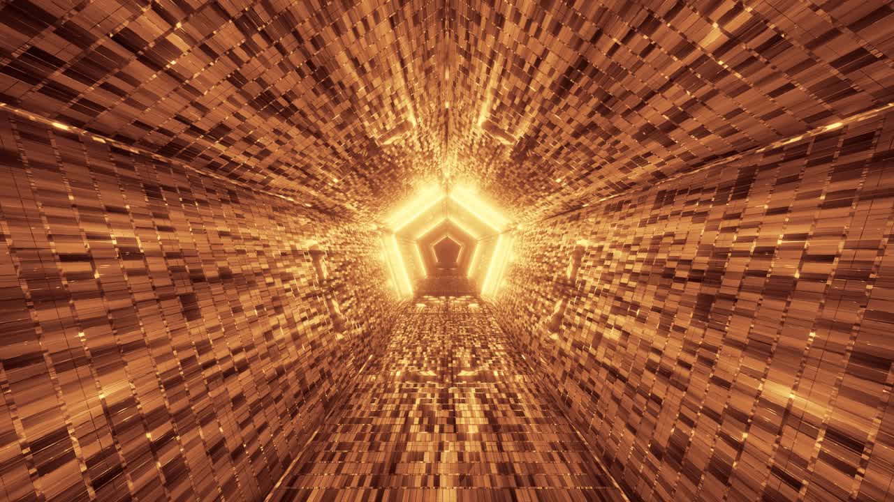 Mosaico di luce dorata con Pentagono in lontananza, movimento in avanti 3D