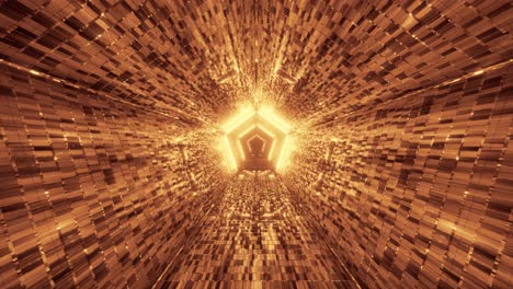 mosaic of golden light with pentagon in the distance, forward motion 3d