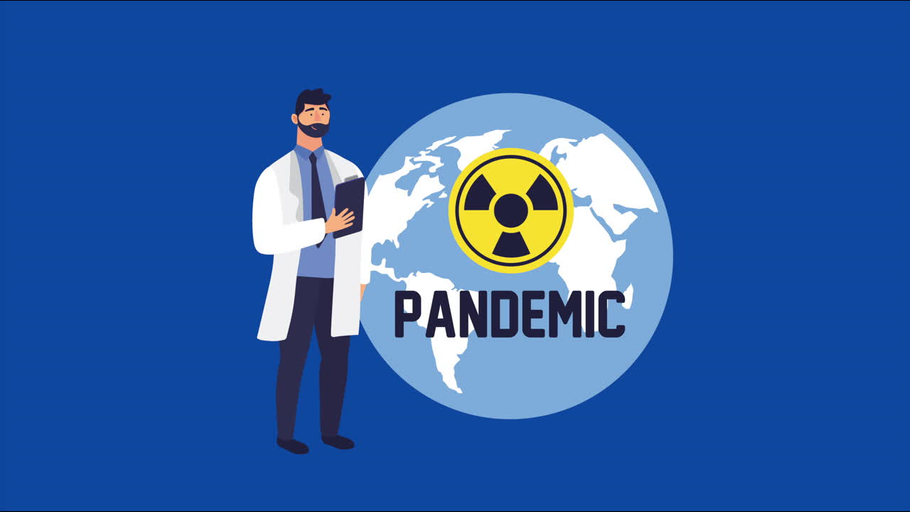 코로나19 입자 및 주의 신호를 가진 의사