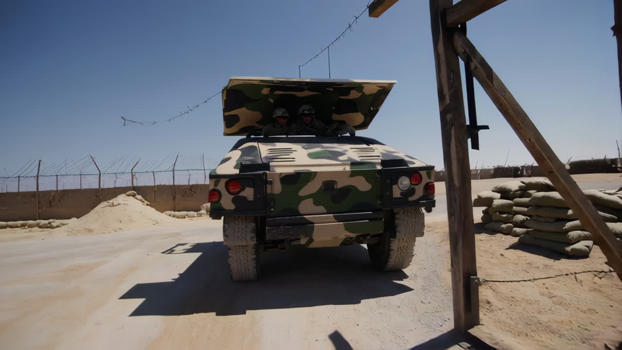 Military Personnel and Vehicle in Desert