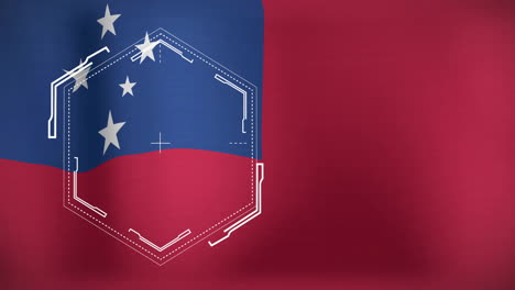 Digital hexagon and star animation overlaying Samoa flag in school presentation