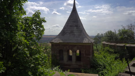 watchtower in front of sunny landscape