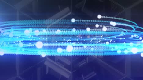 animatie van gloeiende glasvezel draaien met futuristische tunnel bewegen in de achtergrond