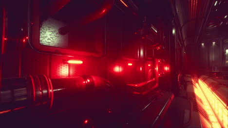 futuristic industrial corridor with red lighting