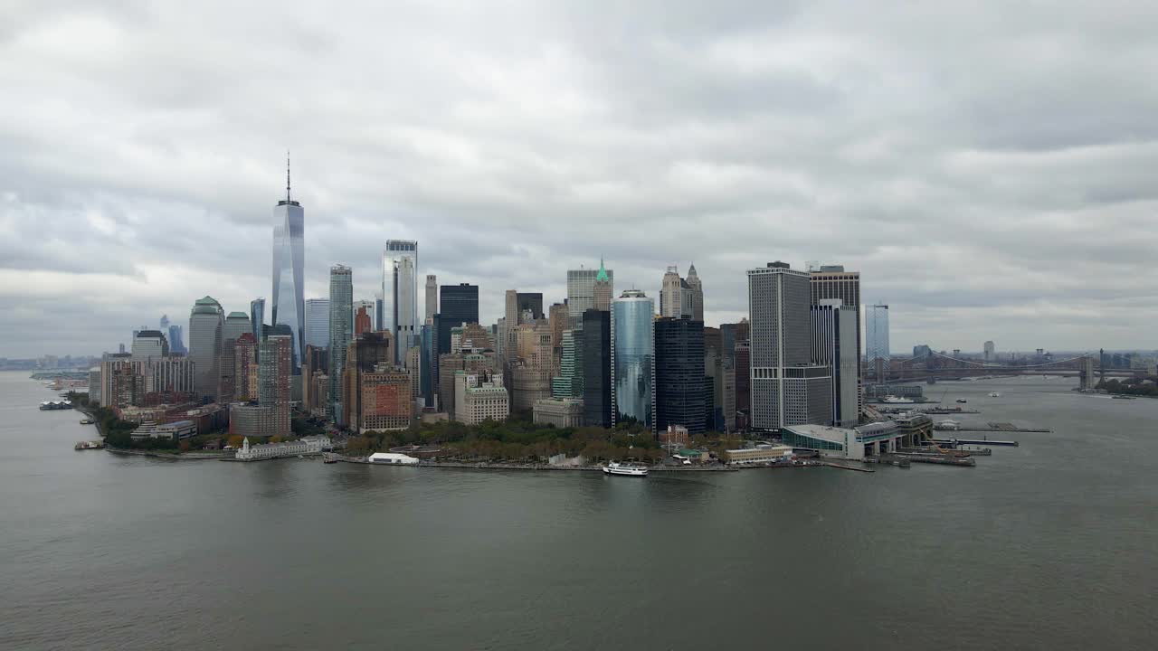 Aerial View of the Manhattan Skyline on a Cloudy Day