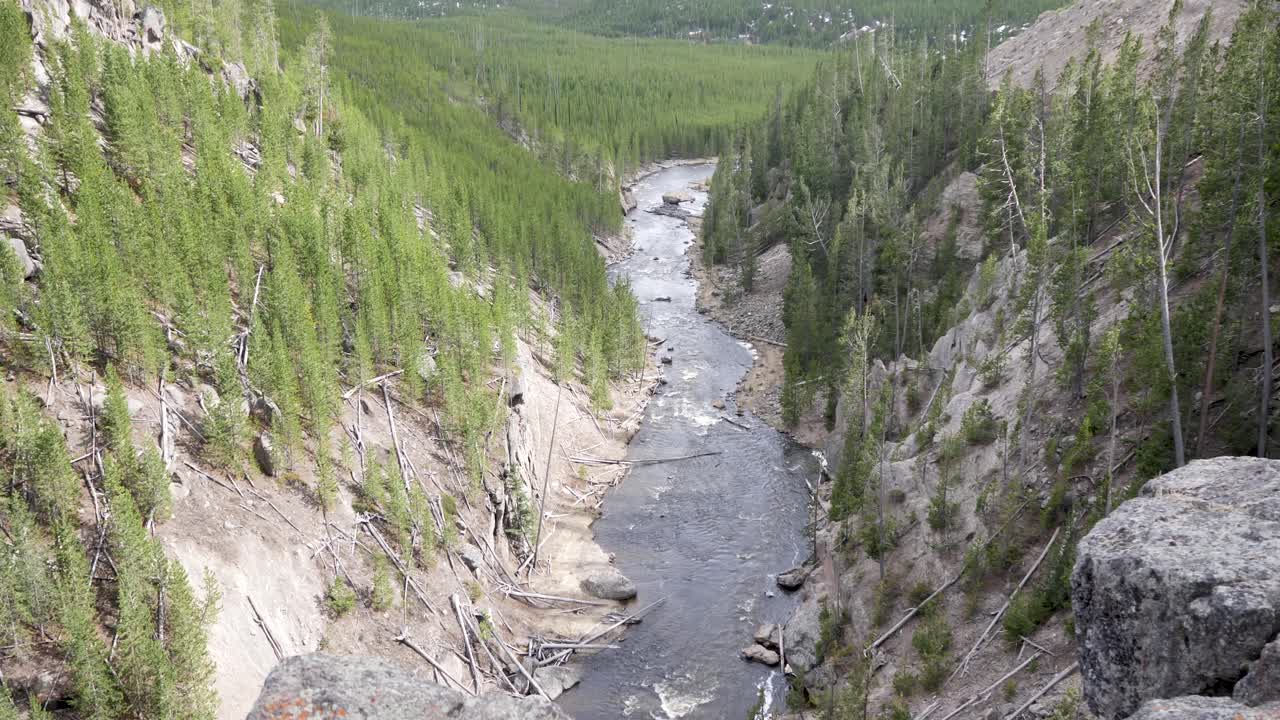 Stunning Aerial View of a River Canyon in Yellowstone National Park
