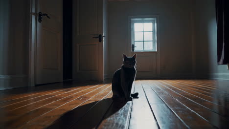 gray cat in a vintage room
