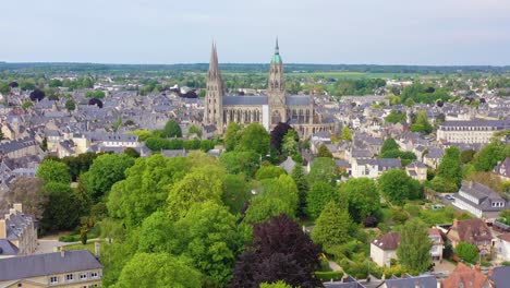 beautiful aerial over the normandy france french town of bayeux 1