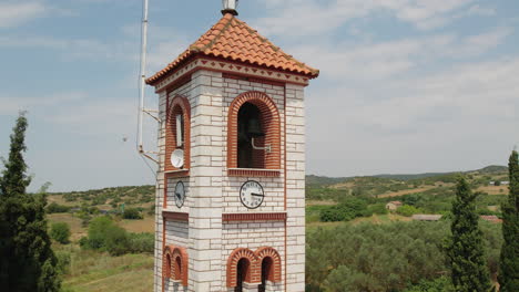 typical greek church belfry in a greek village