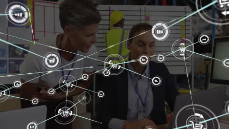 red de conexiones y animación de procesamiento de datos sobre personas de negocios en la oficina