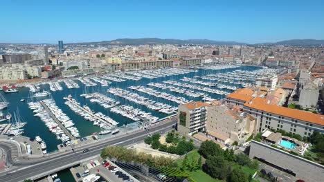 aerial of france, cote d'azur, menton, old port of marseille and sea in french riviera