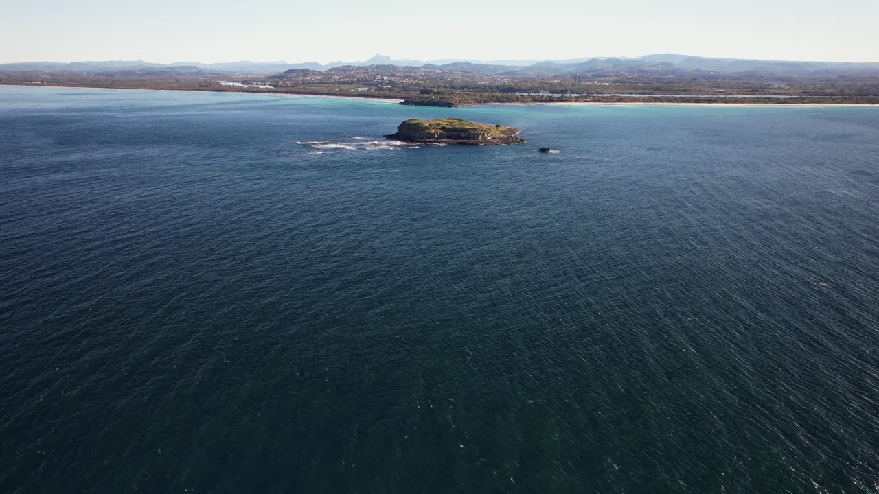 Drone Shot Of Cook Island And Surrounding Ocean In NSW Australia