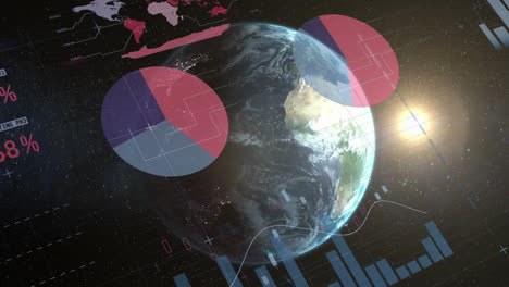 animation of statistics and data processing over globe