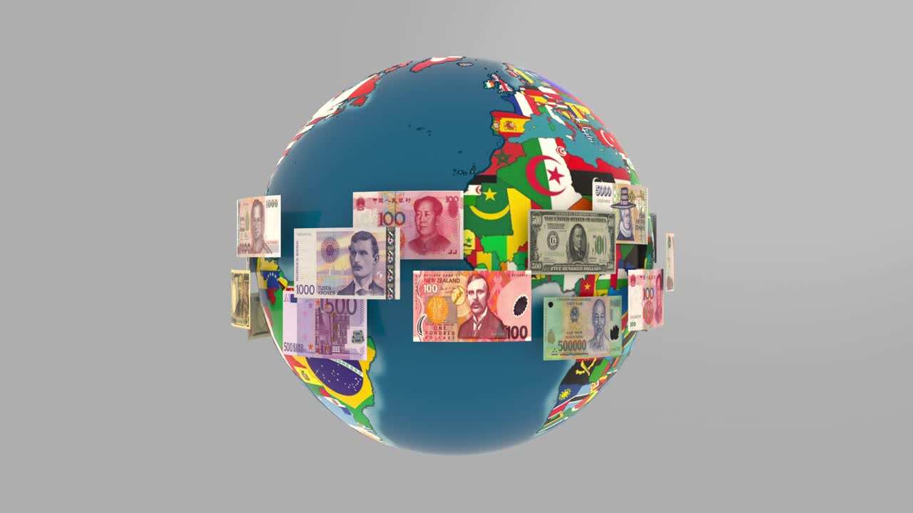 monedas billetes vuelan alrededor del mundo
