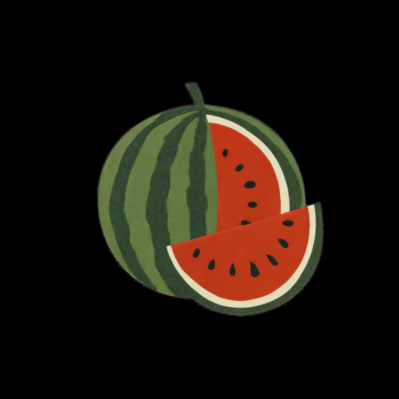 Watermelon illustration animation isolated asset, transparent 4K video, alpha channel, ProRes 4444