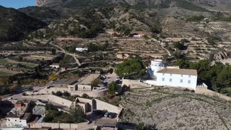 Aerial view of the Blay tower and castle of Jijona, Spain
