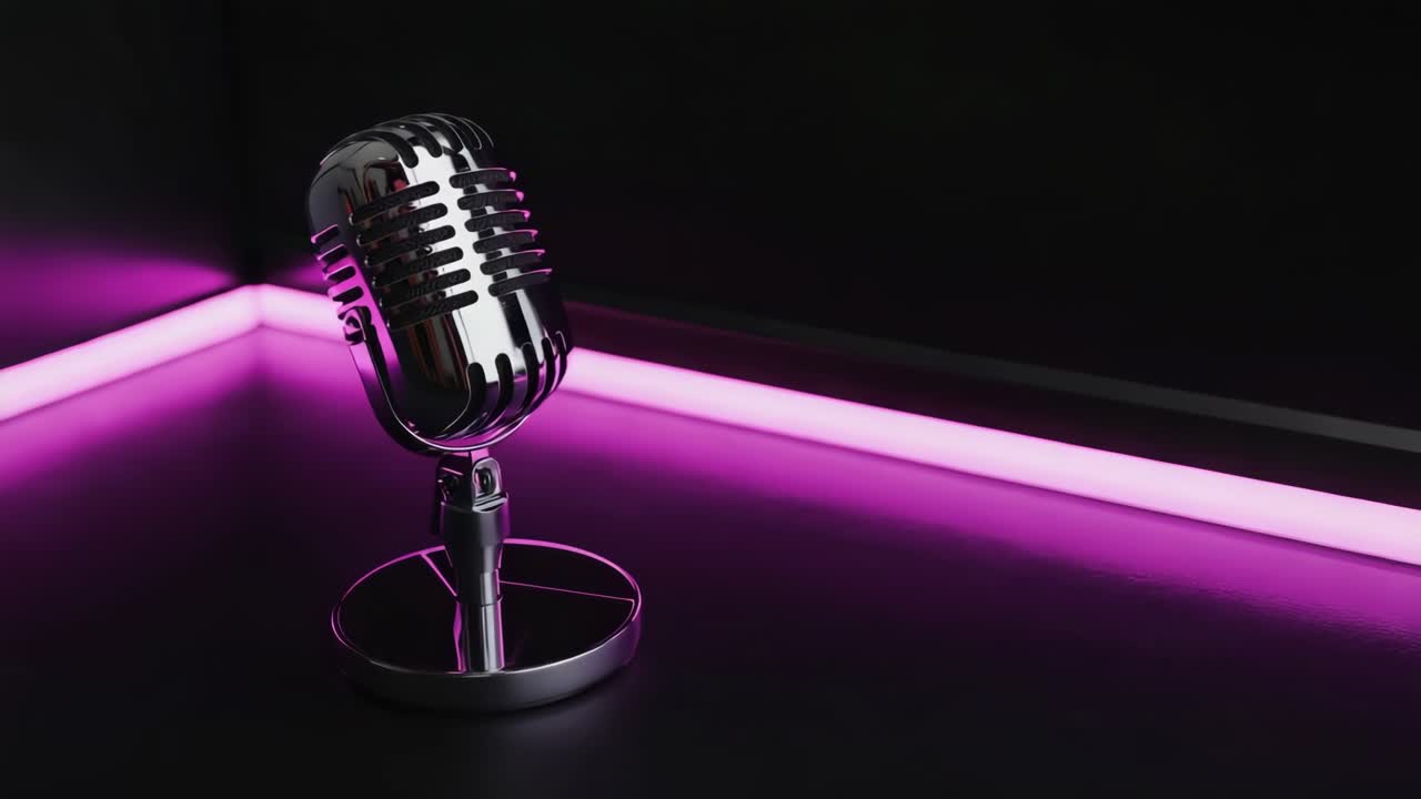 Vintage Microphone with Purple Lighting