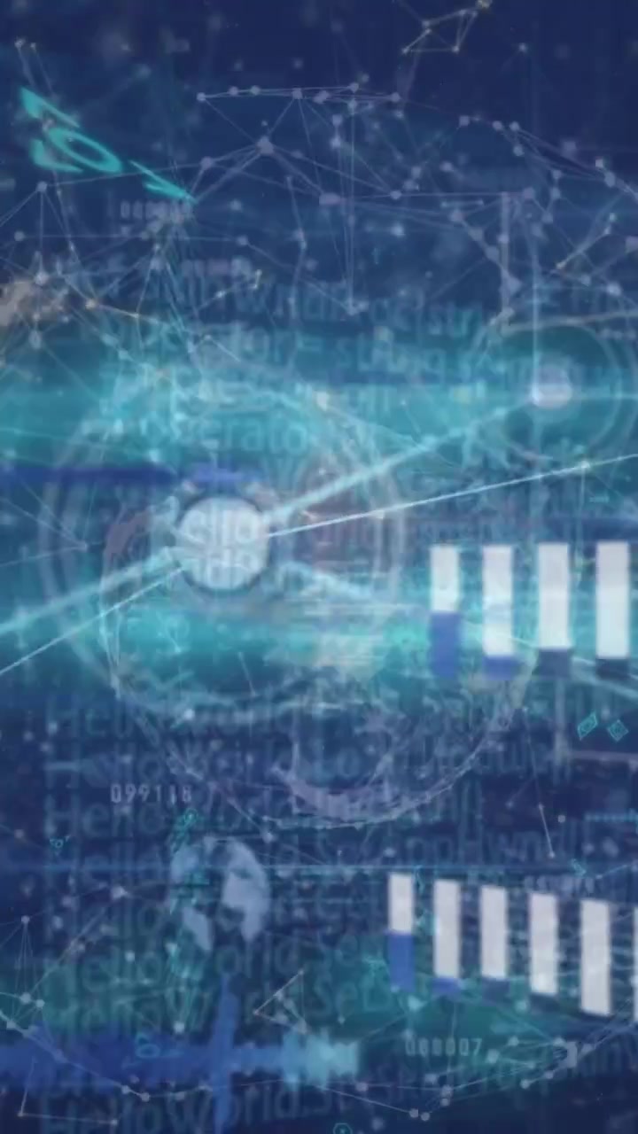 Animation of globe with network of connections and data processing