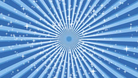 radian líneas azules y azules claras y estrellas brillantes giran alrededor del centro del fondo.